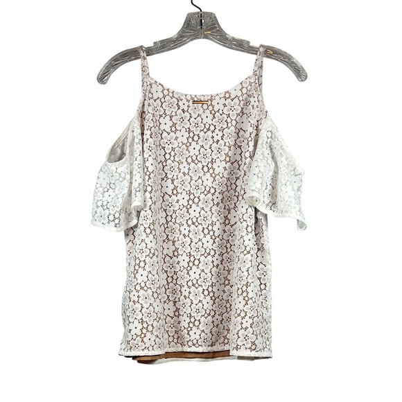 MICHAEL KORS MK White Nude Floral Lace V-Neck Cold Shoulder, Size M - Picture 3 of 6